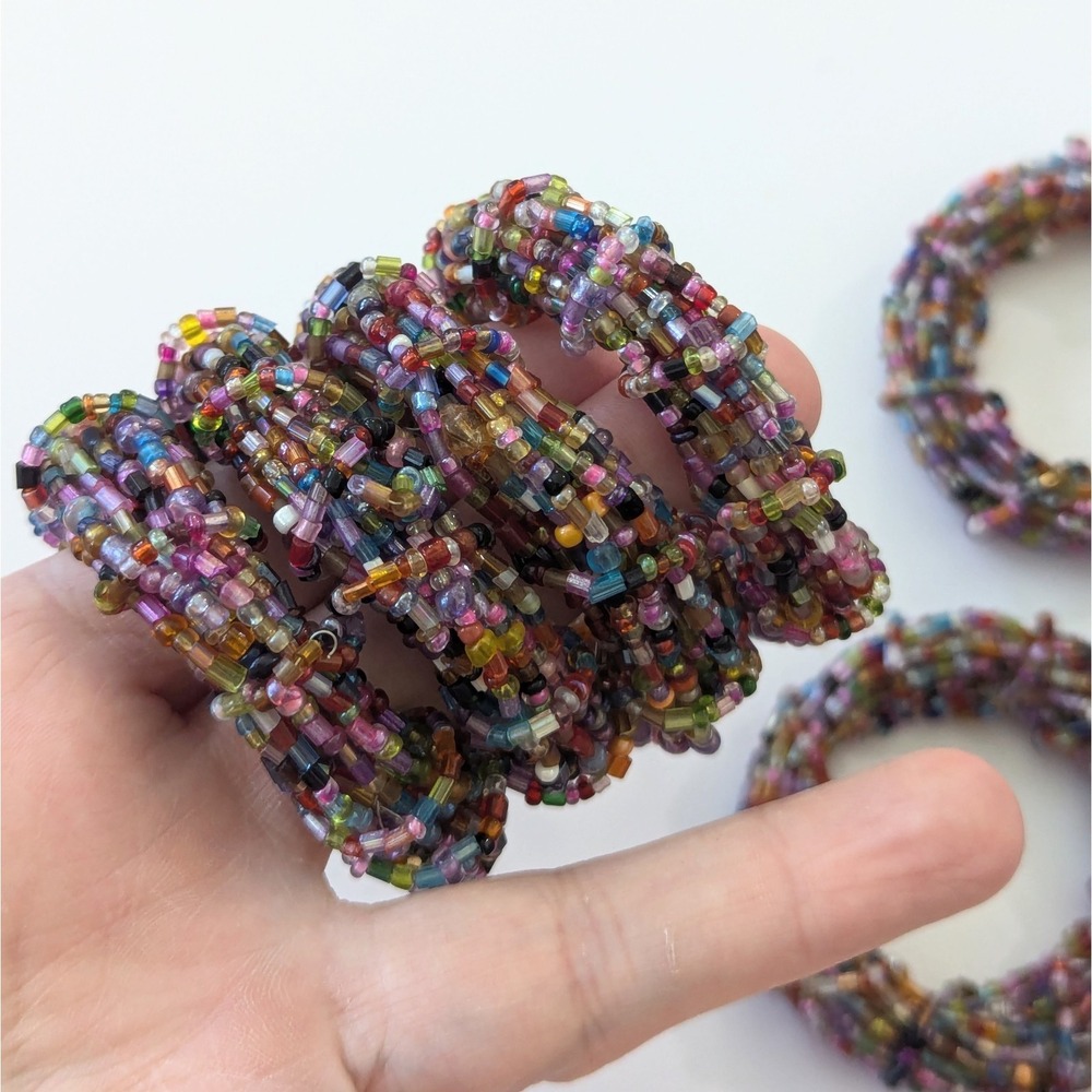 Vintage Multicolor Glass Beaded Napkin Rings Boho Colorful Handcrafted Set of 8 - Picture 5 of 7